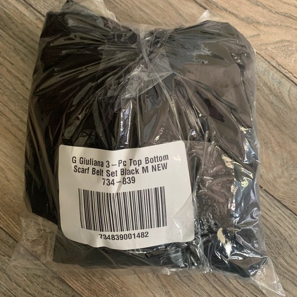 NWT G BY GIULIANA 3-PIECE TOP, BOTTOM & SCARF BELT SET BLACK MEDIUM - Picture 11 of 13